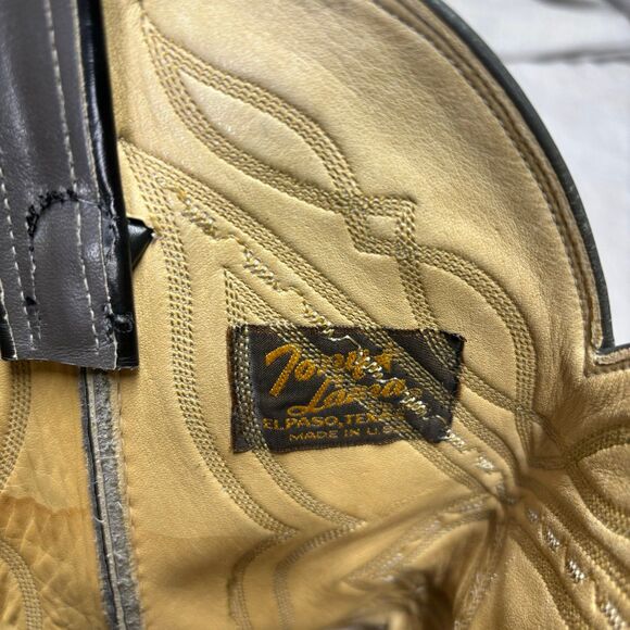 Tony Lama Vintage Cowboy Boots Grey Black Leather Western Top Stitching Size 9 - Picture 9 of 11